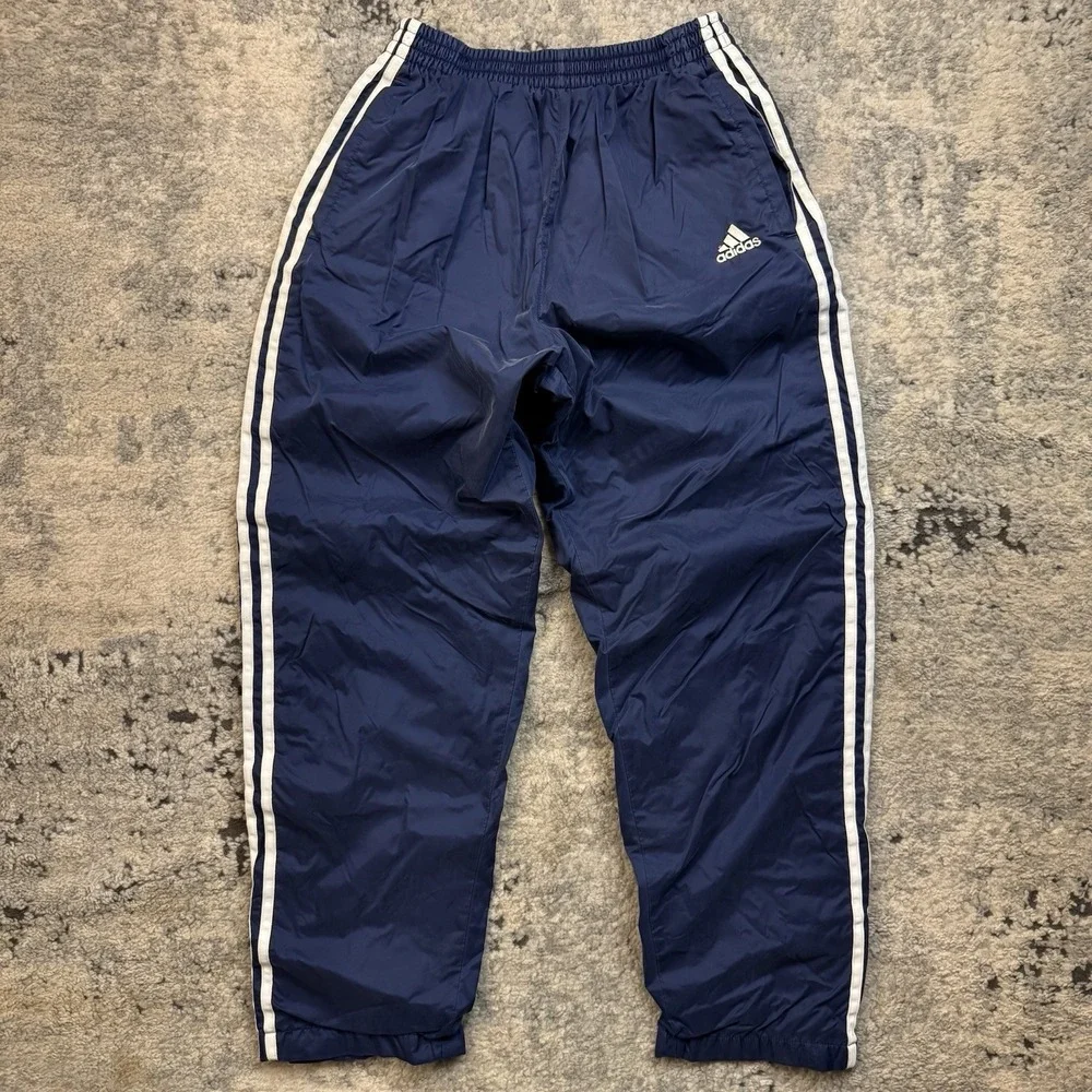 Vintage Y2K Adidas Track Pants Men M Blue Nylon Lined Swooshy Retro 2000s